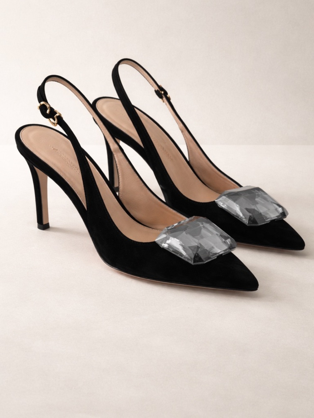 Gianvito Rossi Crystal Slingback Pumps Black EU 41.5 US 11 Heels Italy - Picture 4 of 15